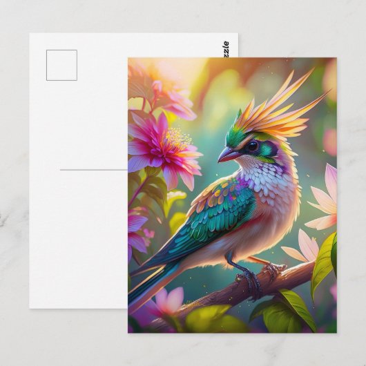 Gouden kuifgroen met kop Finch Fantasy Bird Briefkaart (Voorkant / Achterkant)