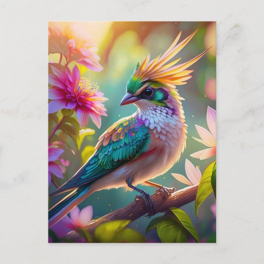 Gouden kuifgroen met kop Finch Fantasy Bird Briefkaart (Voorkant)