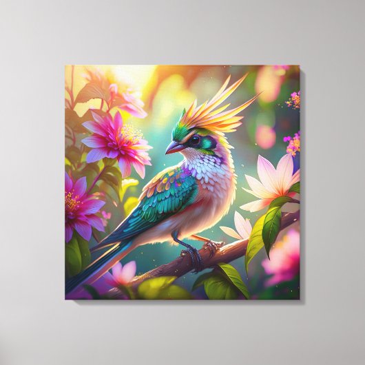 Gouden kuifgroen met kop Finch Fantasy Bird Canvas Afdruk (Voorkant)