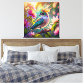 Gouden kuifgroen met kop Finch Fantasy Bird Canvas Afdruk (Insitu (Slaapkamer))