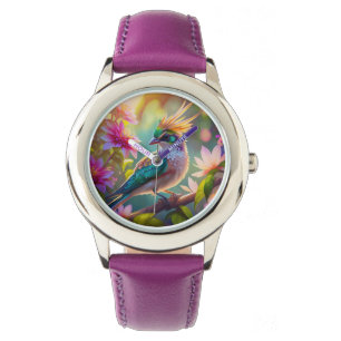 Gouden kuifgroen met kop Finch Fantasy Bird Horloge