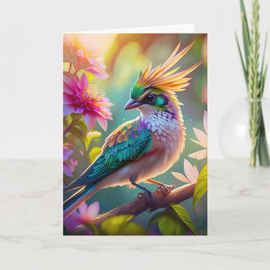 Gouden kuifgroen met kop Finch Fantasy Bird Kaart (Voorkant)