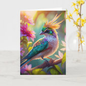 Gouden kuifgroen met kop Finch Fantasy Bird Kaart (Gele Bloem)