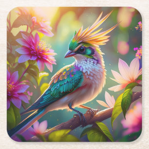 Gouden kuifgroen met kop Finch Fantasy Bird Kartonnen Onderzetters