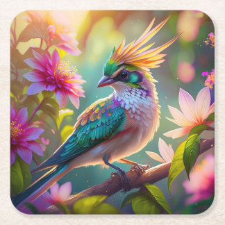 Gouden kuifgroen met kop Finch Fantasy Bird Kartonnen Onderzetters