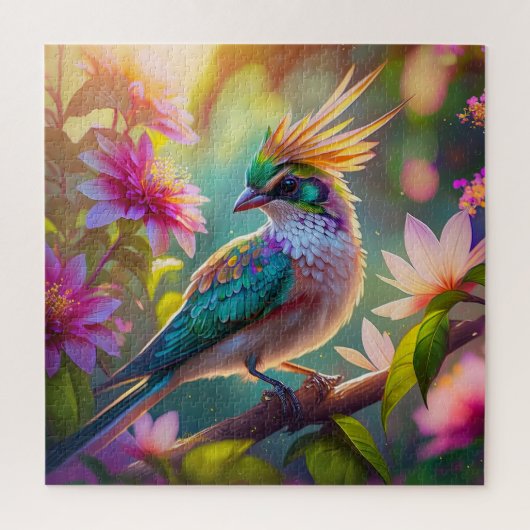 Gouden kuifgroen met kop Finch Fantasy Bird Legpuzzel (Verticaal)