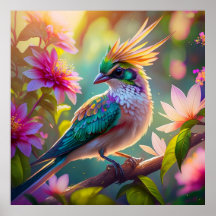 Gouden kuifgroen met kop Finch Fantasy Bird