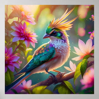 Gouden kuifgroen met kop Finch Fantasy Bird Poster