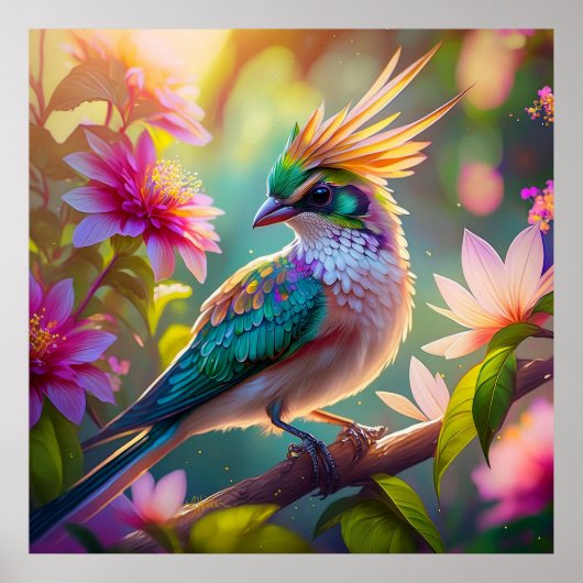 Gouden kuifgroen met kop Finch Fantasy Bird Poster (Voorkant)