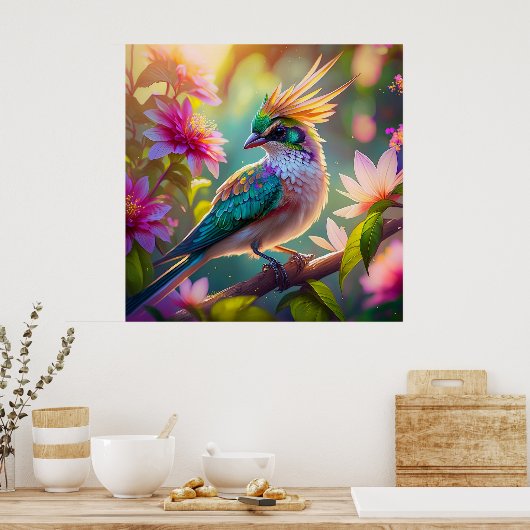 Gouden kuifgroen met kop Finch Fantasy Bird Poster (Keuken)