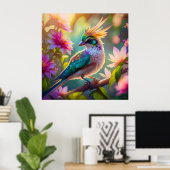 Gouden kuifgroen met kop Finch Fantasy Bird Poster (Thuiskantoor)