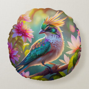 Gouden kuifgroen met kop Finch Fantasy Bird Rond Kussen
