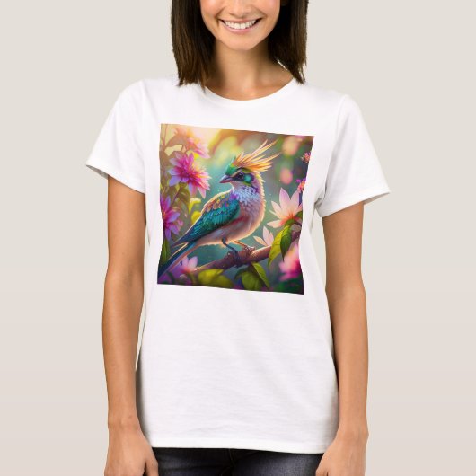 Gouden kuifgroen met kop Finch Fantasy Bird T-shirt (Voorkant)