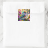 Gouden kuifgroen met kop Finch Fantasy Bird Vierkante Sticker (Tas)