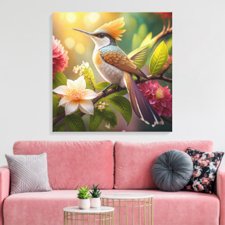Gouden Kuifhoningeter Fantasie Vogel Canvas Afdruk