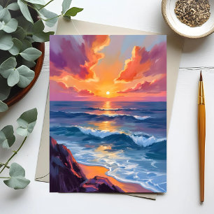 Gouden Kust   Zonsondergang Oceaan Aquarel Schilde Briefkaart