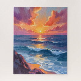 Gouden Kust | Zonsondergang Oceaan Aquarel Schilde Legpuzzel