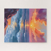 Gouden Kust | Zonsondergang Oceaan Aquarel Schilde Legpuzzel (Horizontaal)
