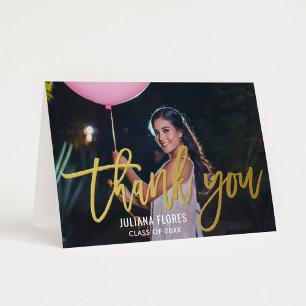 Gouden Kwast Script Afstudeer Foto Bedankt Folie Wenskaart