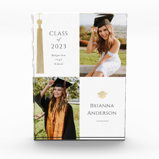 Gouden kwastje & Pet Wit Afstuderen Fotoblok (Voorkant)