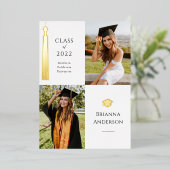 Gouden Kwastje Wit 2 Foto Afstuderen Folie Uitnodiging (Staand Voorkant)
