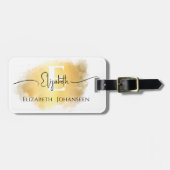 Gouden Kwaststreek Elegant Monogram Zwarte Script Bagagelabel (Voorkant horizontaal)