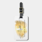 Gouden Kwaststreek Elegant Monogram Zwarte Script Bagagelabel (Voorkant verticaal)