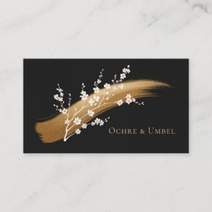 Gouden Kwaststreek Witte Bloemen Zwart Elegant Visitekaartje