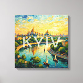Gouden Kyiv Kathedraal Rivier Scene Canvas Afdruk