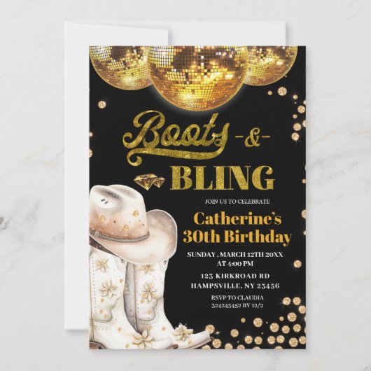 Gouden laarzen en blings volwassen verjaardagsfees kaart (Voorkant)