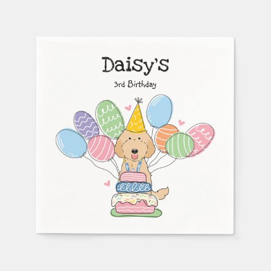 Gouden Labradoodle Hond Verjaardagsfeestje Papiere Servet (Voorkant)