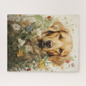 Gouden labrador en wilde bloemen legpuzzel (Horizontaal)