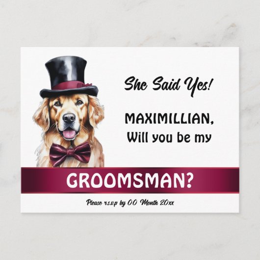 Gouden labrador groomsman voorstel Bourgogne smoki Briefkaart (Voorkant)