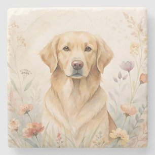 Gouden Labrador Retriever Bloemenschildering in wa Stenen Onderzetter