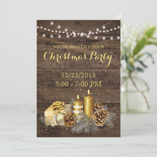 Gouden land rustieke Kerstfeest uitnodiging (Staand voorkant)