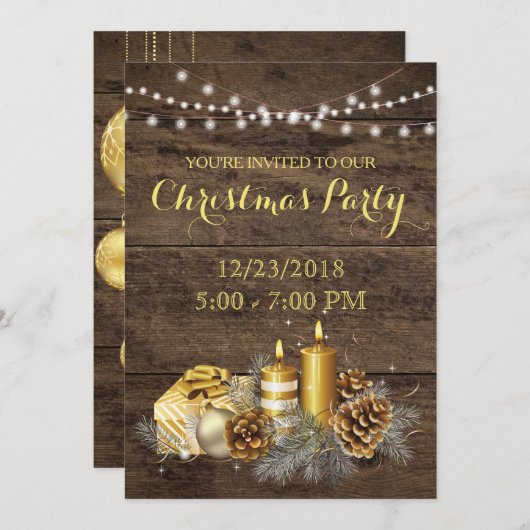 Gouden land rustieke Kerstfeest uitnodiging (Voorkant / Achterkant)