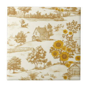 Gouden Landelijke Zonnebloem Countryside Toile Pat Tegeltje