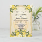 Gouden Lantaarn en Gele Bloem Bruiloft Kaart (Staand voorkant)