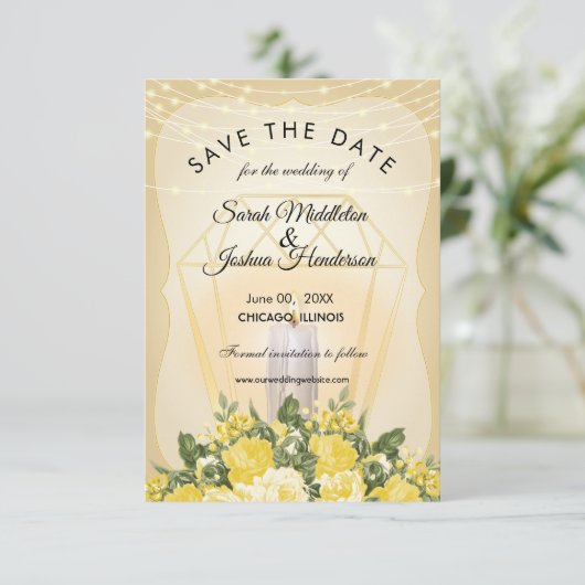 Gouden lantaarn en Gele Bloemen Kaart (Staand voorkant)