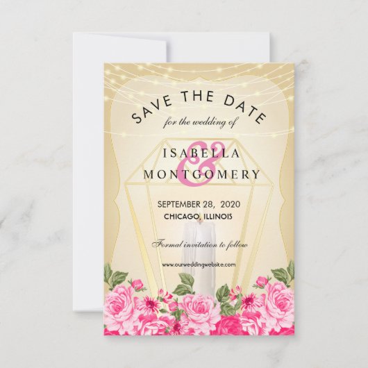 Gouden lantaarn en Roze Bloemen Kaart (Voorkant)