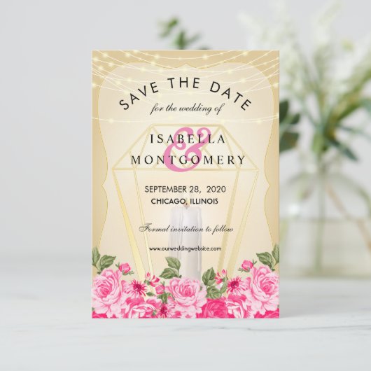 Gouden lantaarn en Roze Bloemen Kaart (Staand voorkant)