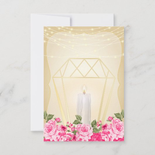 Gouden lantaarn en Roze Bloemen Kaart (Achterkant)