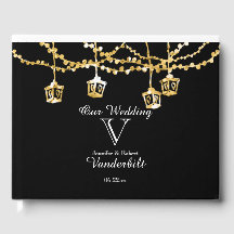 Gouden Lantaarn Lights op Black Wedding Guest Book
