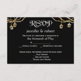 Gouden Lantaarn Lights op Black Wedding Response K RSVP Kaartje