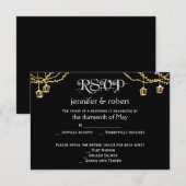 Gouden Lantaarn Lights op Black Wedding Response K RSVP Kaartje (Voorkant / Achterkant)