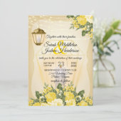 Gouden Lantaarns en Gele Bloem Bruiloft Kaart (Staand voorkant)