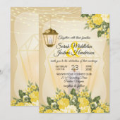 Gouden Lantaarns en Gele Bloem Bruiloft Kaart (Voorkant / Achterkant)