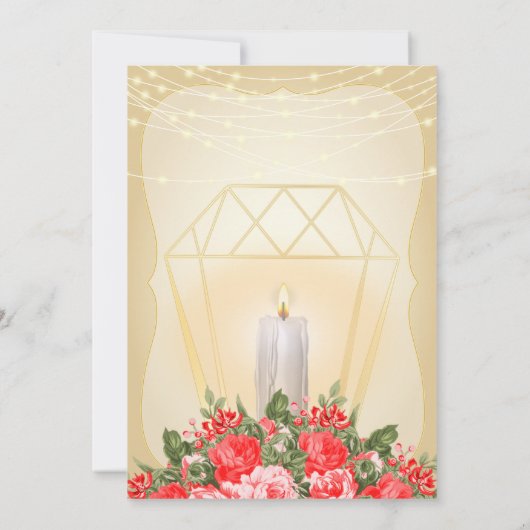Gouden Lantaarns en Rode Bloem Bruiloft Kaart (Achterkant)