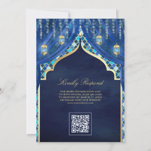 Gouden Lantaarns Koninklijk Blauw Gordijn Moslim B Kaart (Achterkant)