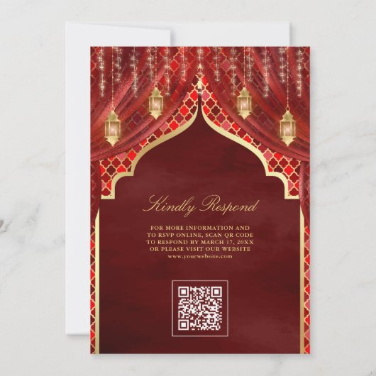 Gouden lantaarns Maroon Rood Gordijn Moslim Bruilo Kaart (Achterkant)